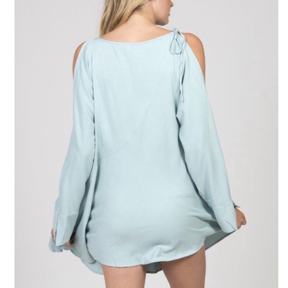 Free People Mint Clear Skies Cold Shoulder Tunic Dress Medium NEW - Picture 6 of 7